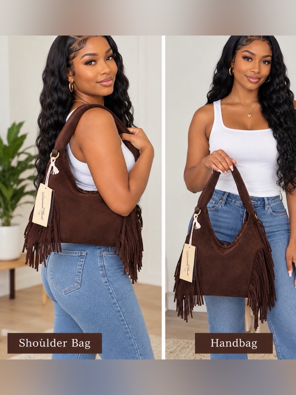 Western Boho Suede Fringe Shoulder Bag - Women's Stylish Hobo
